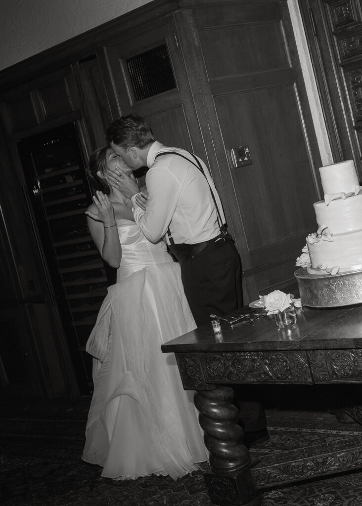 Candid reception moment at Matt and Samantha's black-tie wedding at Epping Forest Country Club